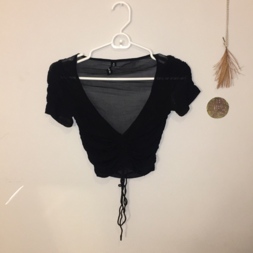 Out From Under Mesh Crop Top w Cinching